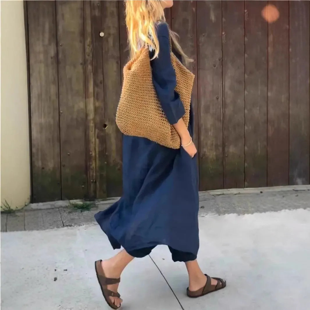 Women’s Summer Loose 2-Piece Set with V-Neck and Pockets