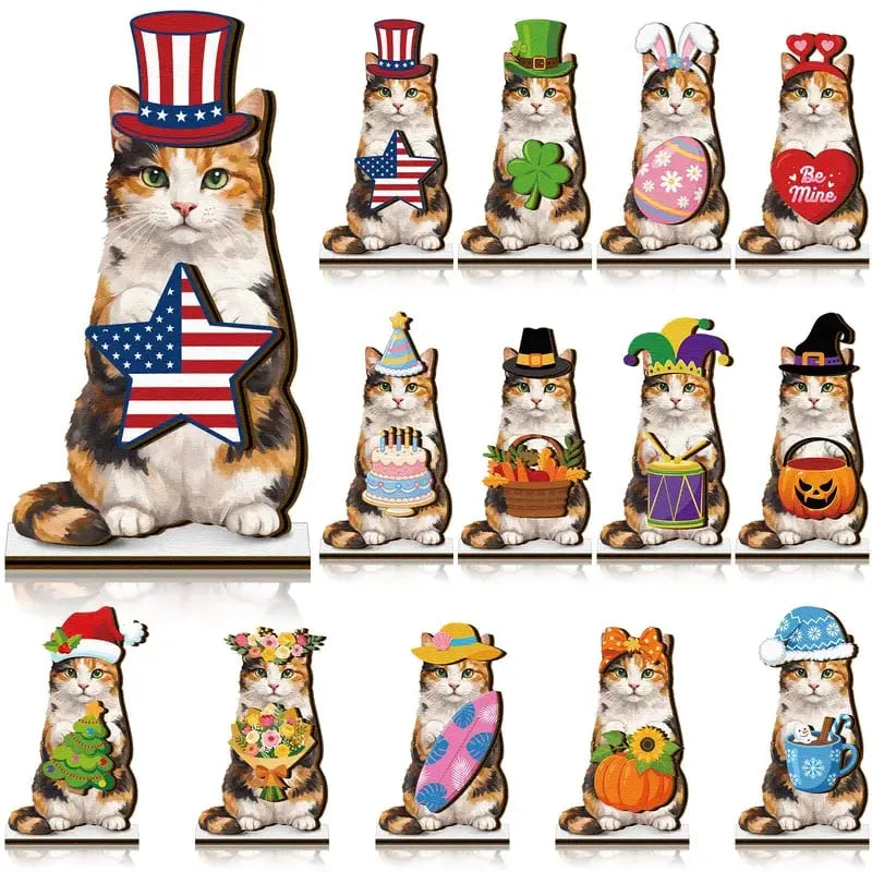 🎁Halloween Sale 50% OFF 🎃🐾Interchangeable Seasonal Animal Wooden Decor Set