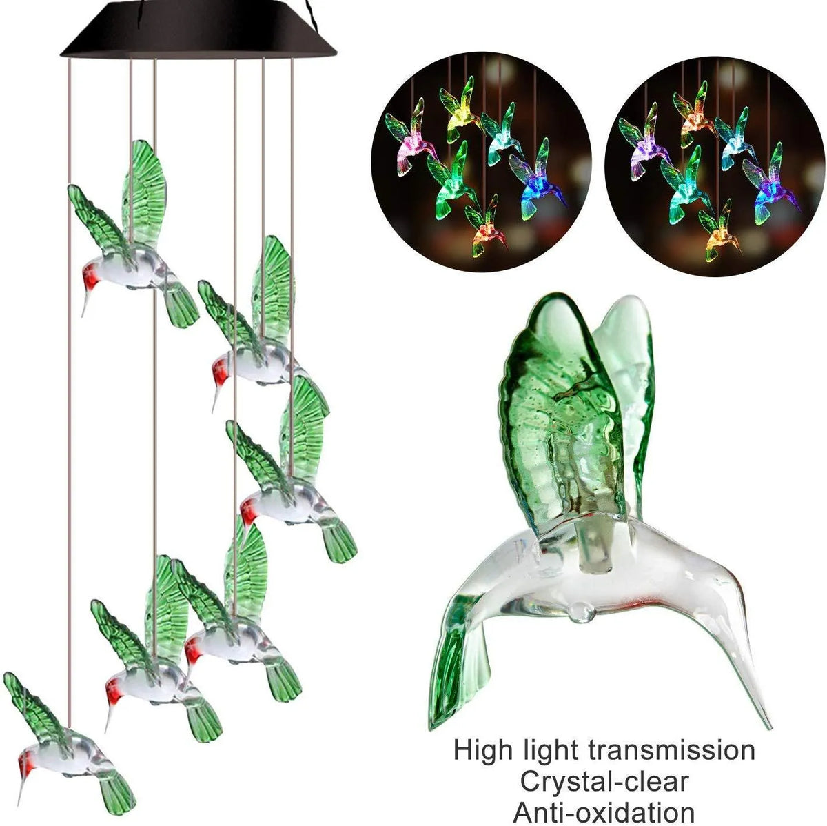 Color-Changing Solar LED Waterproof Hummingbird Wind Chimes