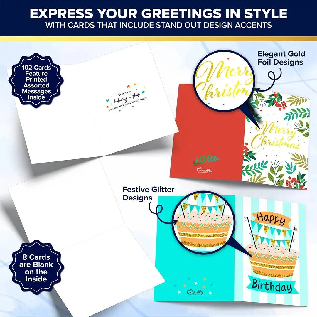 🎁 110 All Occasion Greeting Cards Box Set with Envelopes & Sticker Seals – Birthday, Thank You, Holiday, Wedding, Graduation & Celebration Cards Collection