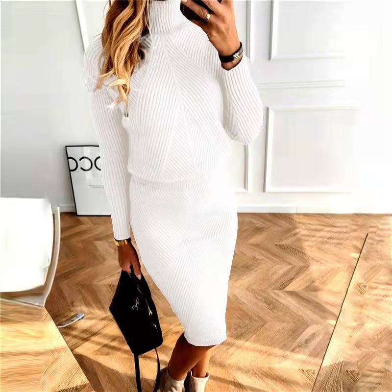 High-neck Knit Sweater Skirt Set (Buy 2 Free Shipping)
