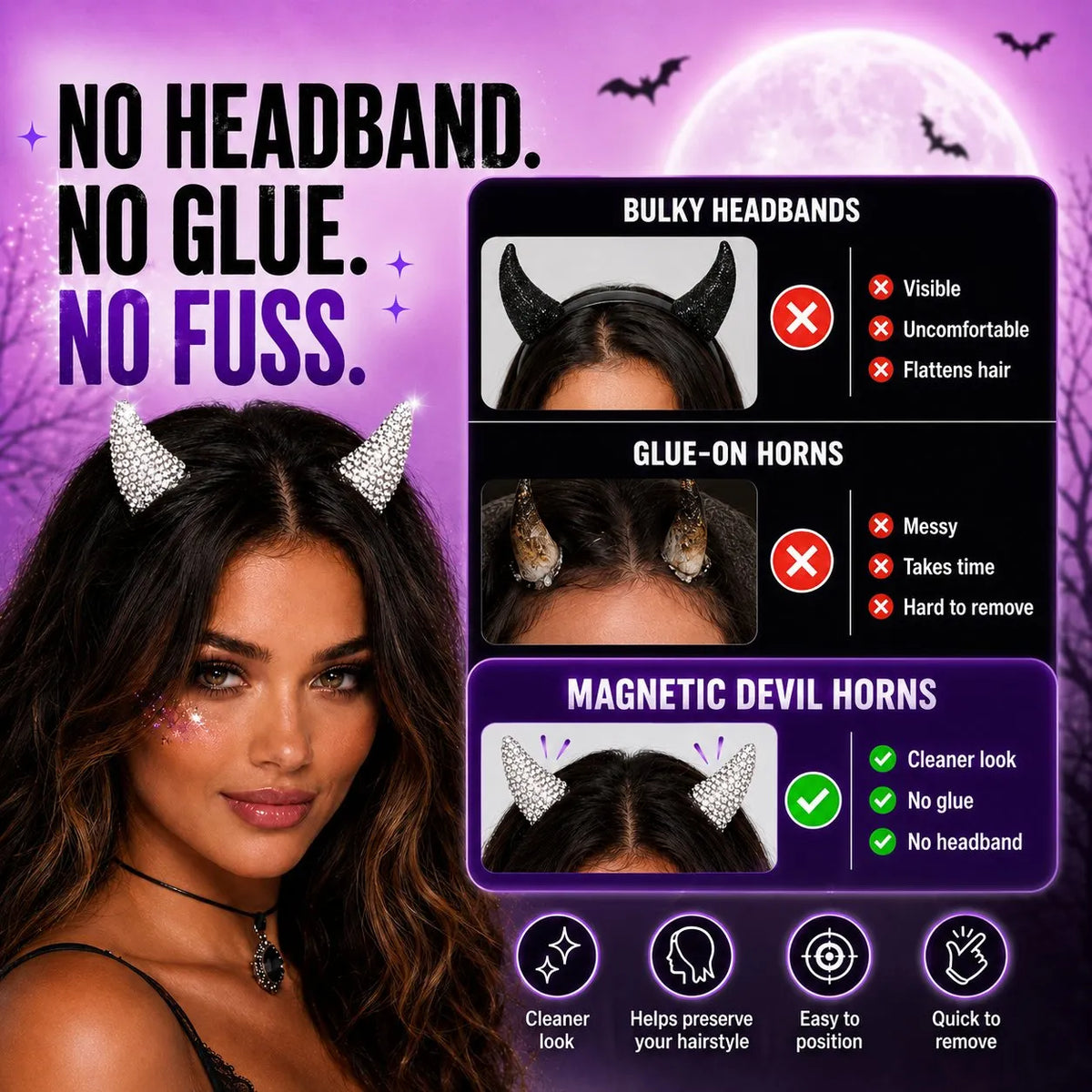 🎉💥49% OFF - 😈✨ Cute Sparkle Magnetic Devil Horns