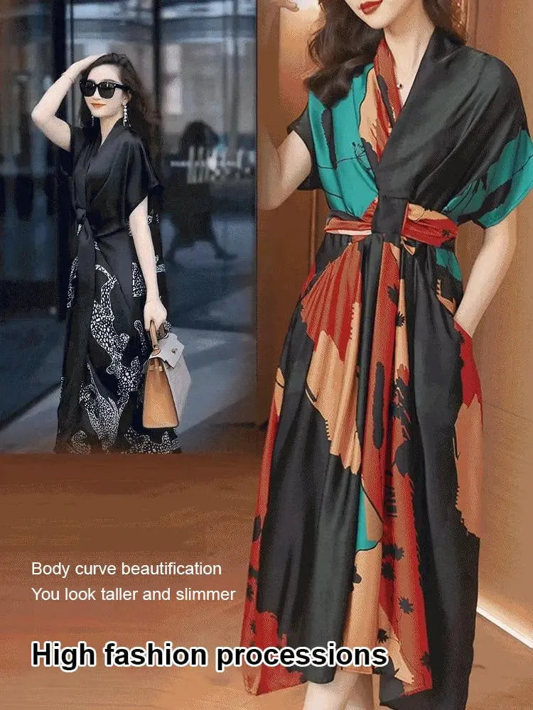 💐 Printed Belt Silk Dress