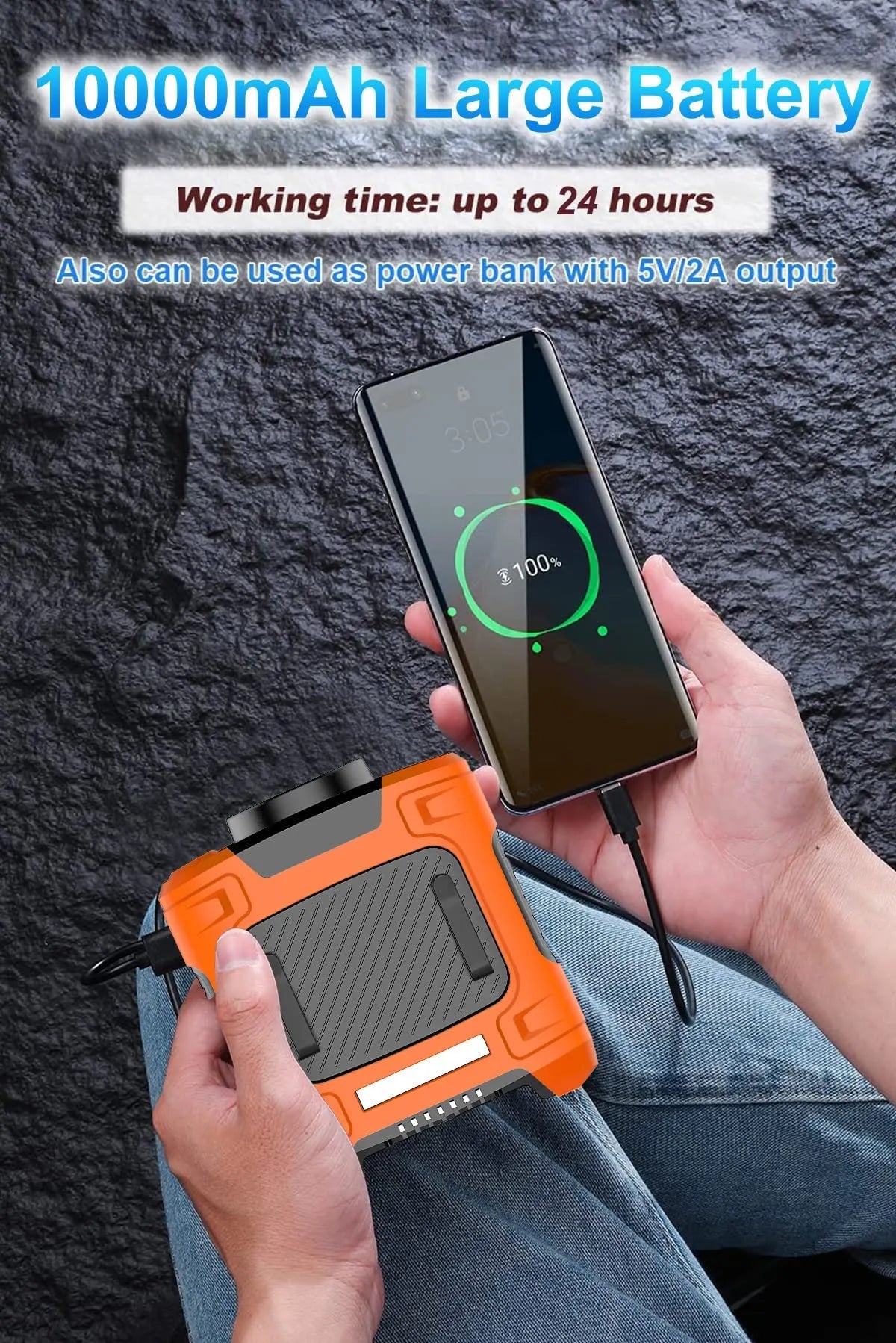 10000mAh Power Rechargeable Camping Fan for Outdoor