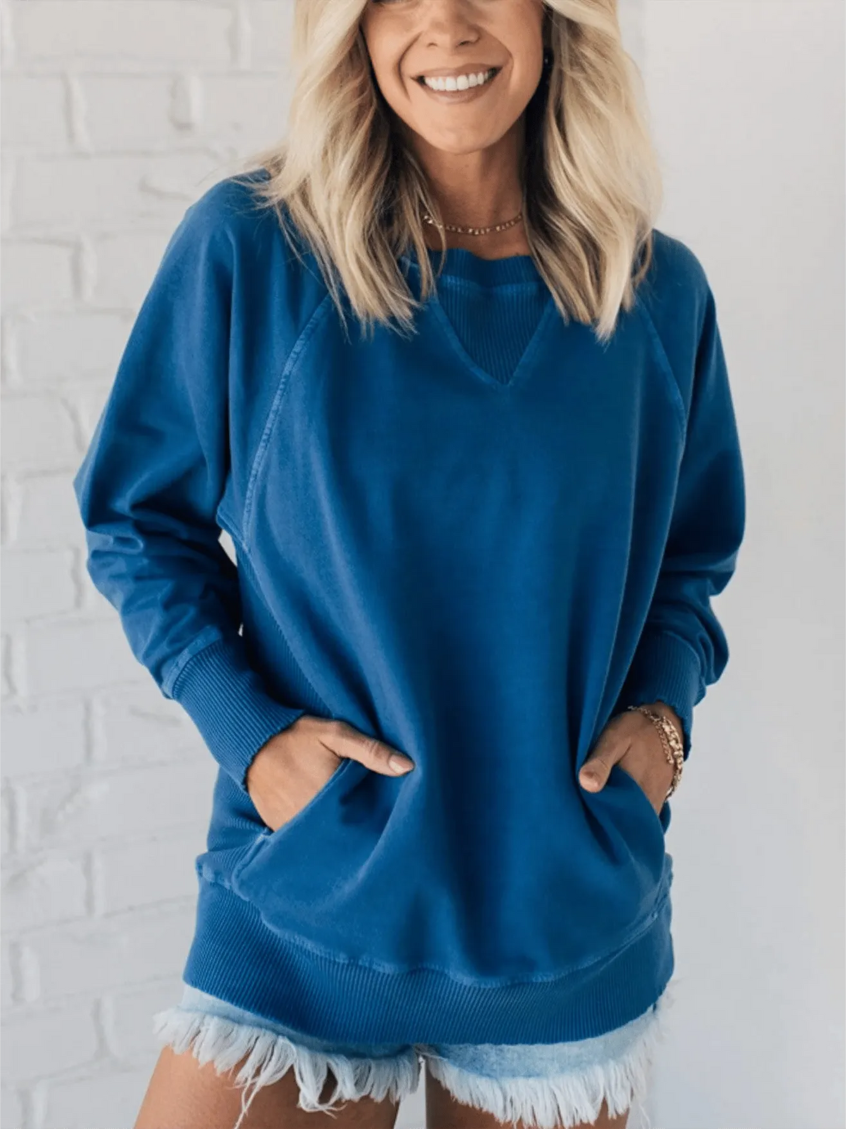 WOMEN'S RIBBED ACCENT POCKETED PULLOVER (BUY 2 FREE SHIPPING)
