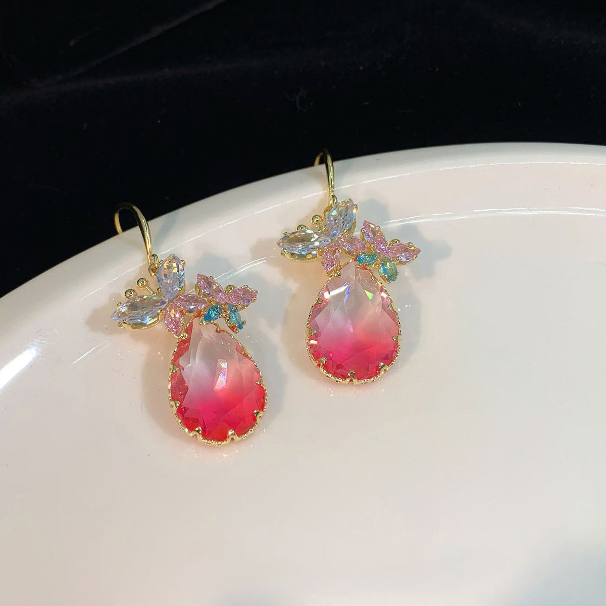 Shiny Zircon Butterfly Drop Drop Earrings