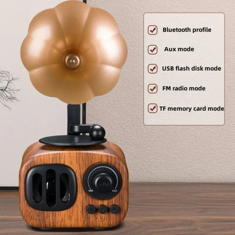 🔥Last 4 hours Sale: Save 50%- ❤️Retro Wooden Phonograph Bluetooth Speaker