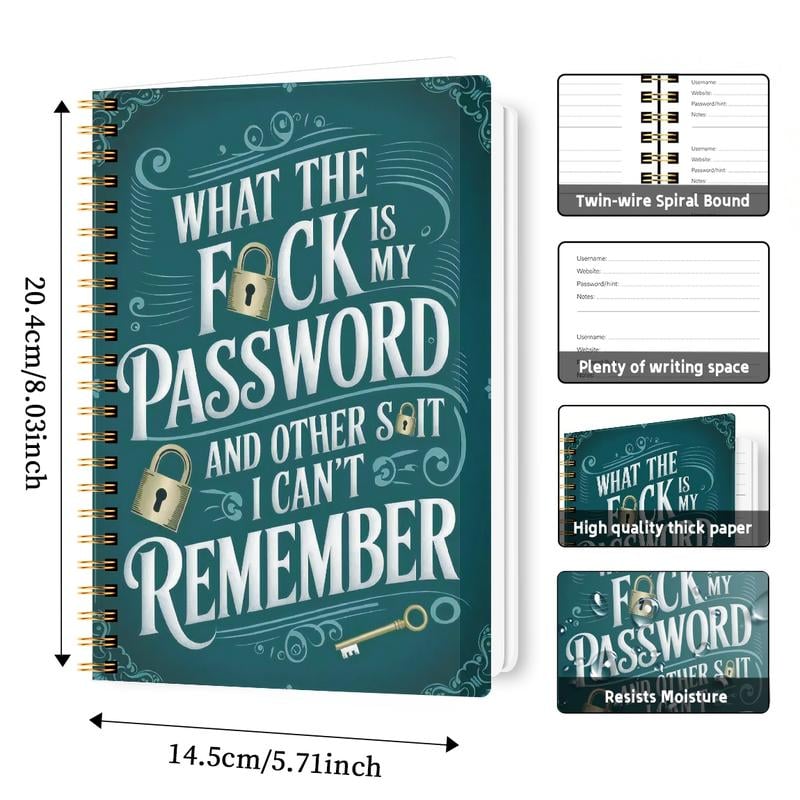 🔥HOT SALE🔥📅Funny Password Notebook - Spiral Bound with Lock Icons & Funny Security Phrases✍️