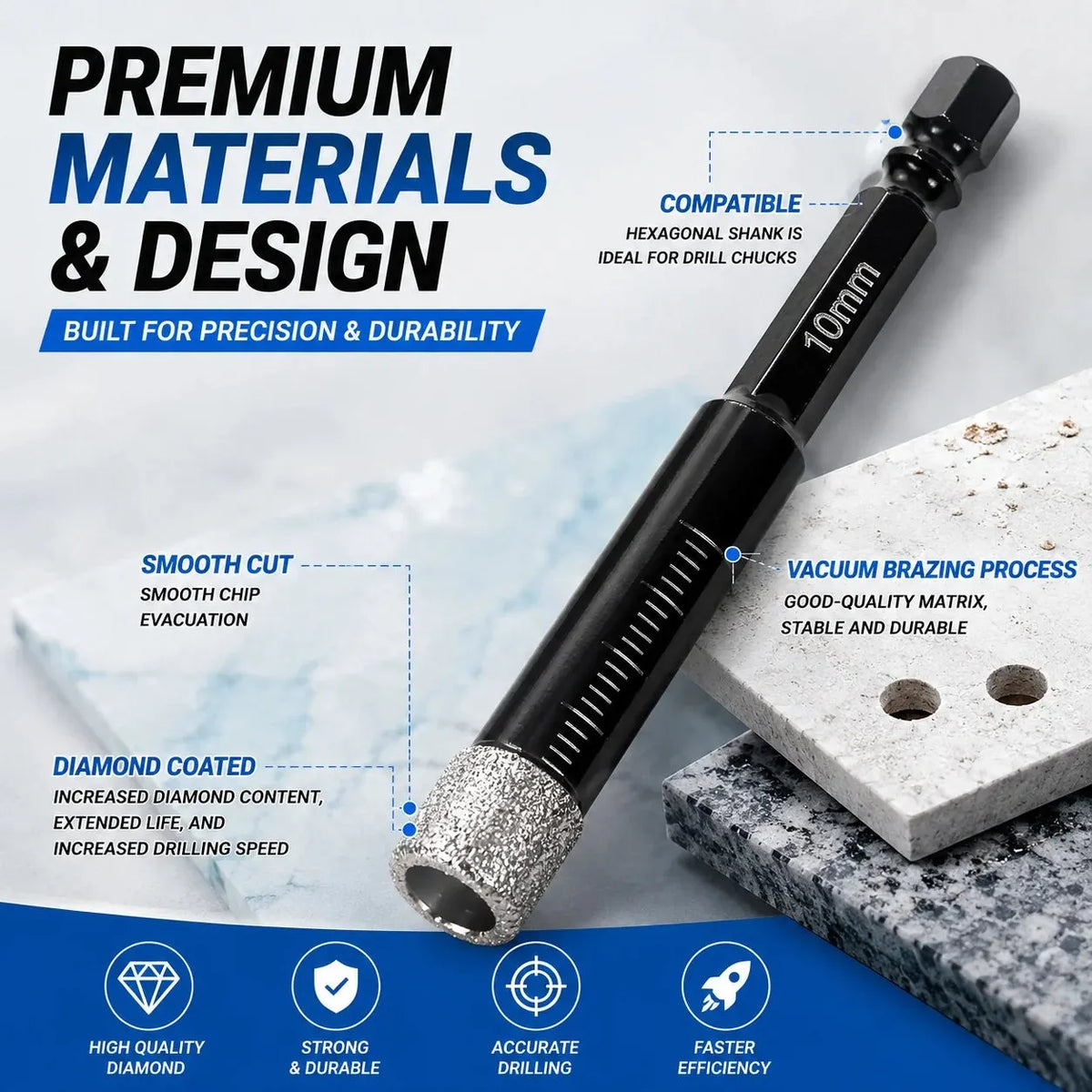 🎉HOST SALE 49% OFF-6 Pcs Diamond Drill Bits Set, 1/4 5/6 3/8 1/2 Inch Brazed Diamond Drill Bits for Precision Drilling in Tile Ceramic Glass Granite Marble Masonry