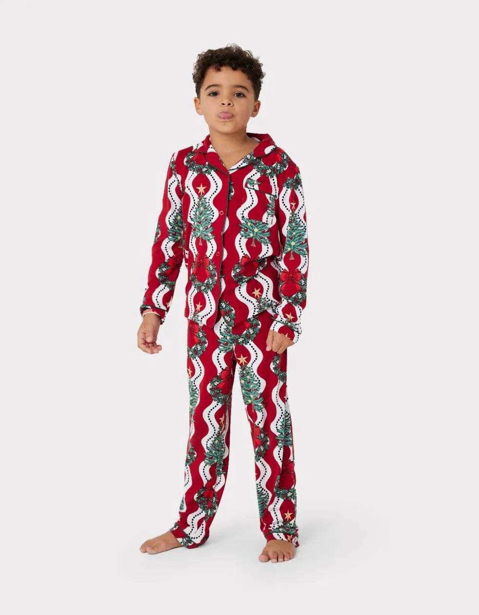 🎅Christmas Tree Wreath Stripe Print Long Pyjama Set