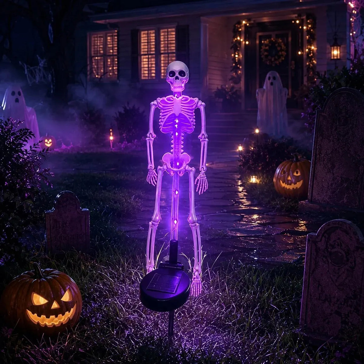 🎉[🎃Halloween sales🎃]Halloween Skull Solar Garden Lights | Waterproof Outdoor LED Skull Stake Lights for Yard, Lawn & Pathway Decor