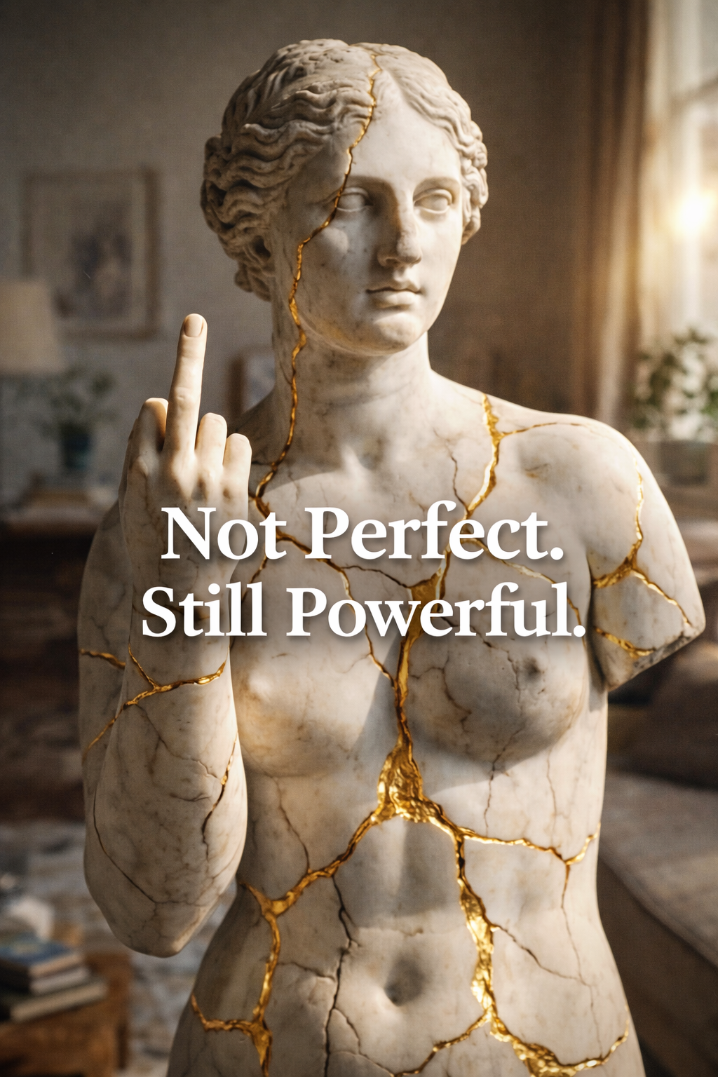 Broken but Unbothered – Golden Repair Attitude Sculpture