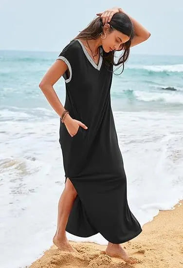 💃Women's V Neck Split Loose Long Dress (Buy 2 Free Shipping)