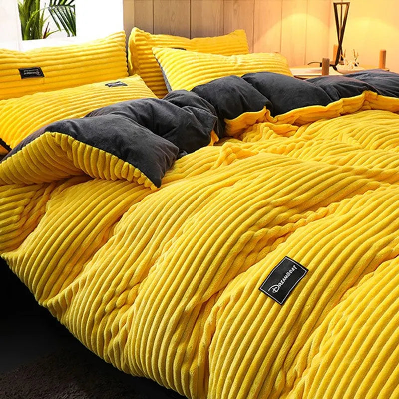 (🔥Big Sale)AB Sided Thicken Corduroy Velvet Winter Bedding Set Full Queen King Size Duvet Cover(Free Shipping)