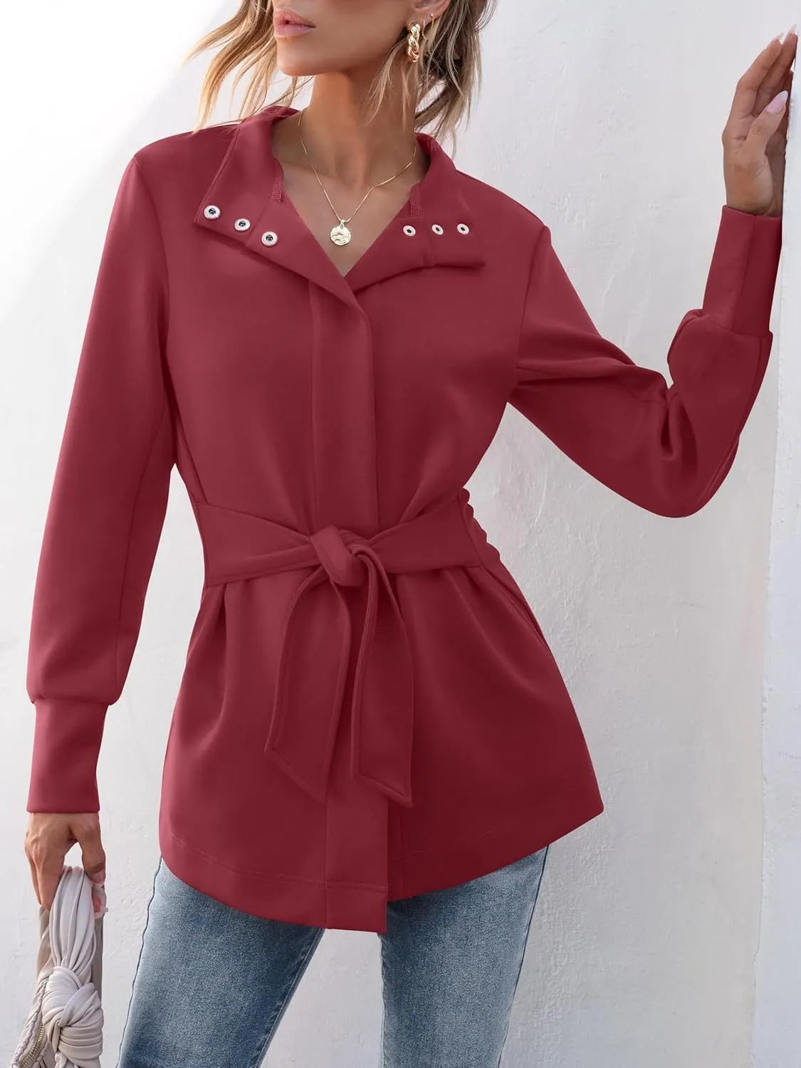 ✨WOMENS JACKET BELTED CASUAL WRAP TRENCH COAT BUTTON UP DRESSY OUTERWEAR WITH POCKETS