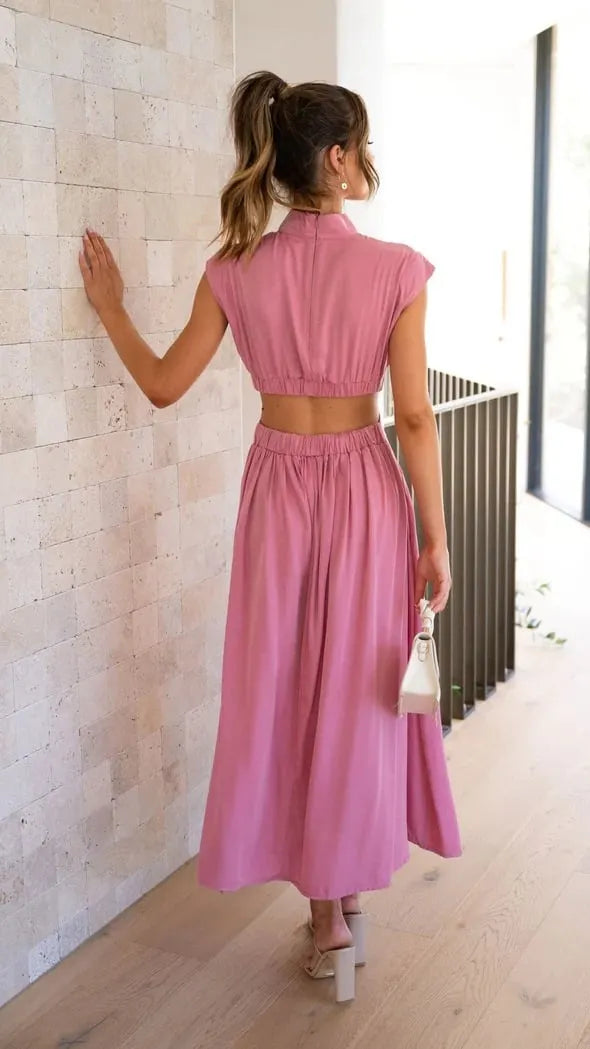 Cutout Waist Pocketed Vacation Midi/Mixi Dress