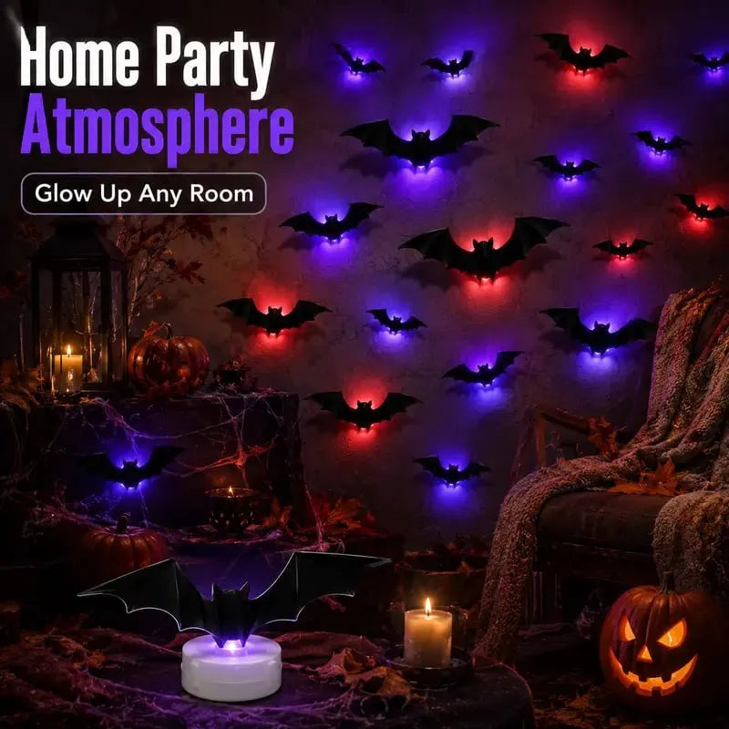 🎉🔥 2026 Hot Sale 3D LED Bat Wall Decorations – 12/24PCS Light-Up Halloween Decor for Walls, Windows & Parties