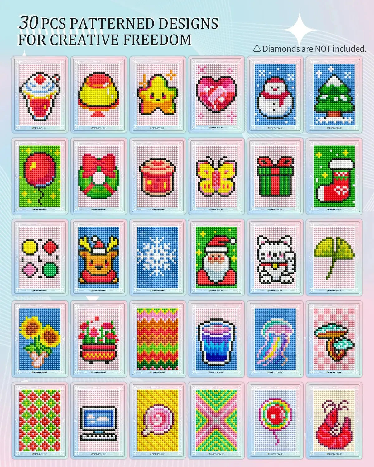 Turn Leftover Drills Into Art | Freestyle Mini Diamond Art Cards, 30PCS Cute Pixel DIY Craft Cards for Diamond Painting Lovers