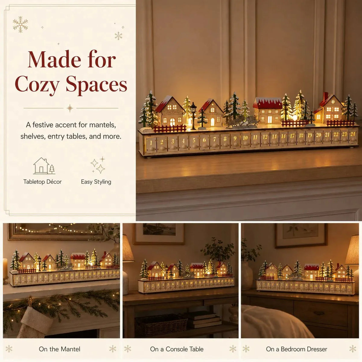 🔥HOT SALE🔥🏡🎁Wooden Village Advent Calendar With Led Glow