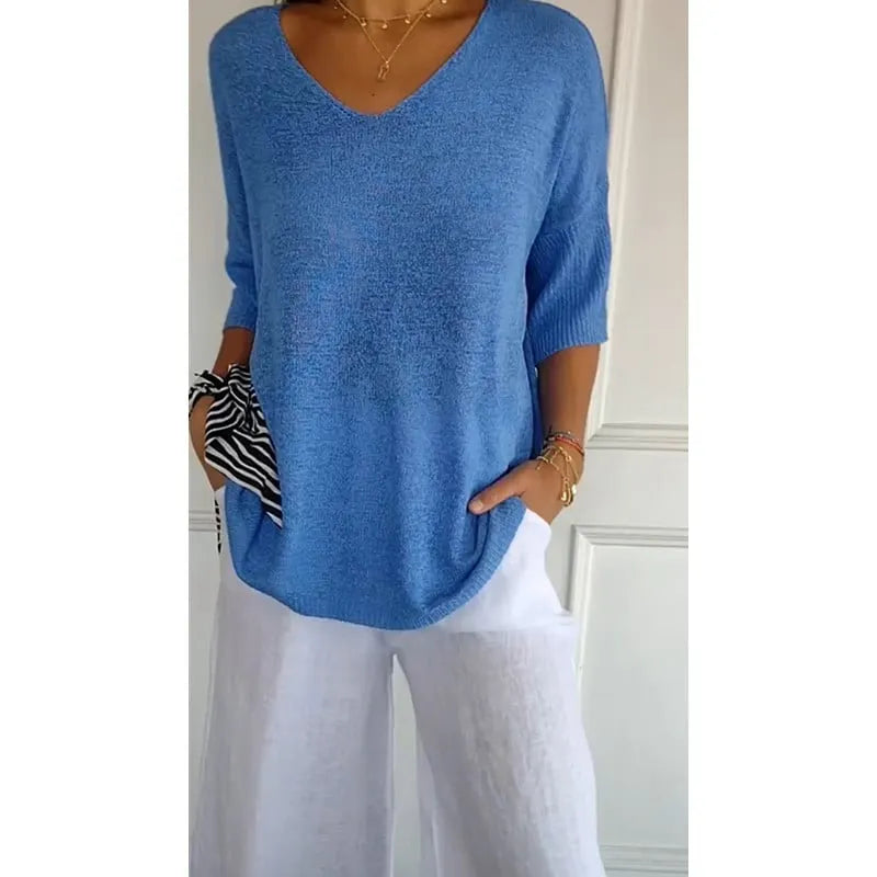 🔥Spring Sale 49% OFF - Solid Color Knitted V-neck Top