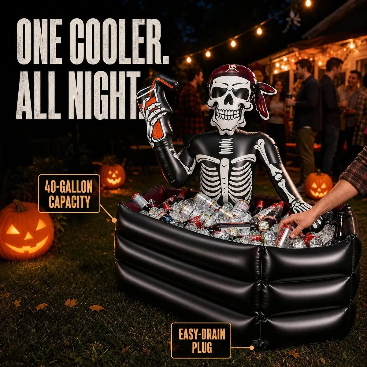 ☠️40-Gallon Inflatable Pirate Skeleton Cooler for Halloween