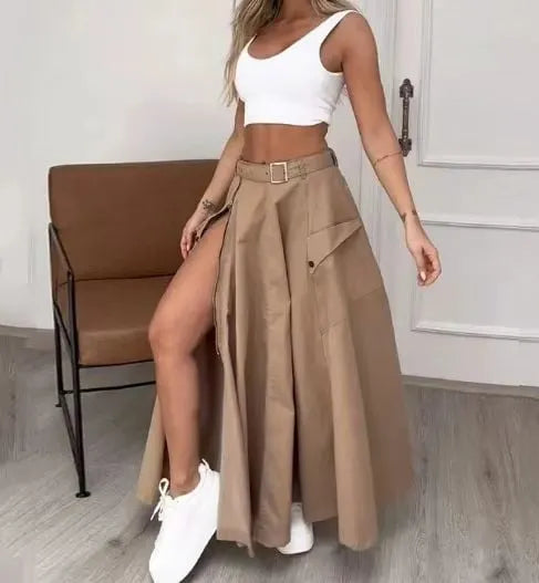 Women's Vest and Zipper Slit Belt Skirt Set (Buy 2 Sets Free Shipping)