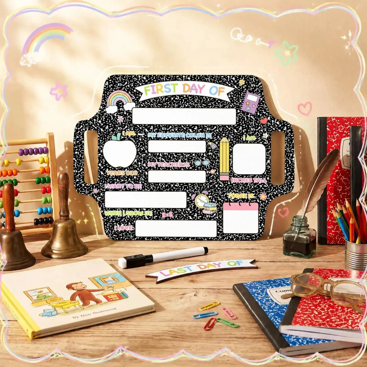🔥Last Day 49% OFF - 🧑‍🏫✨Reusable First & Last Day of School Chalkboard Sign – Capture Every Milestone Memory