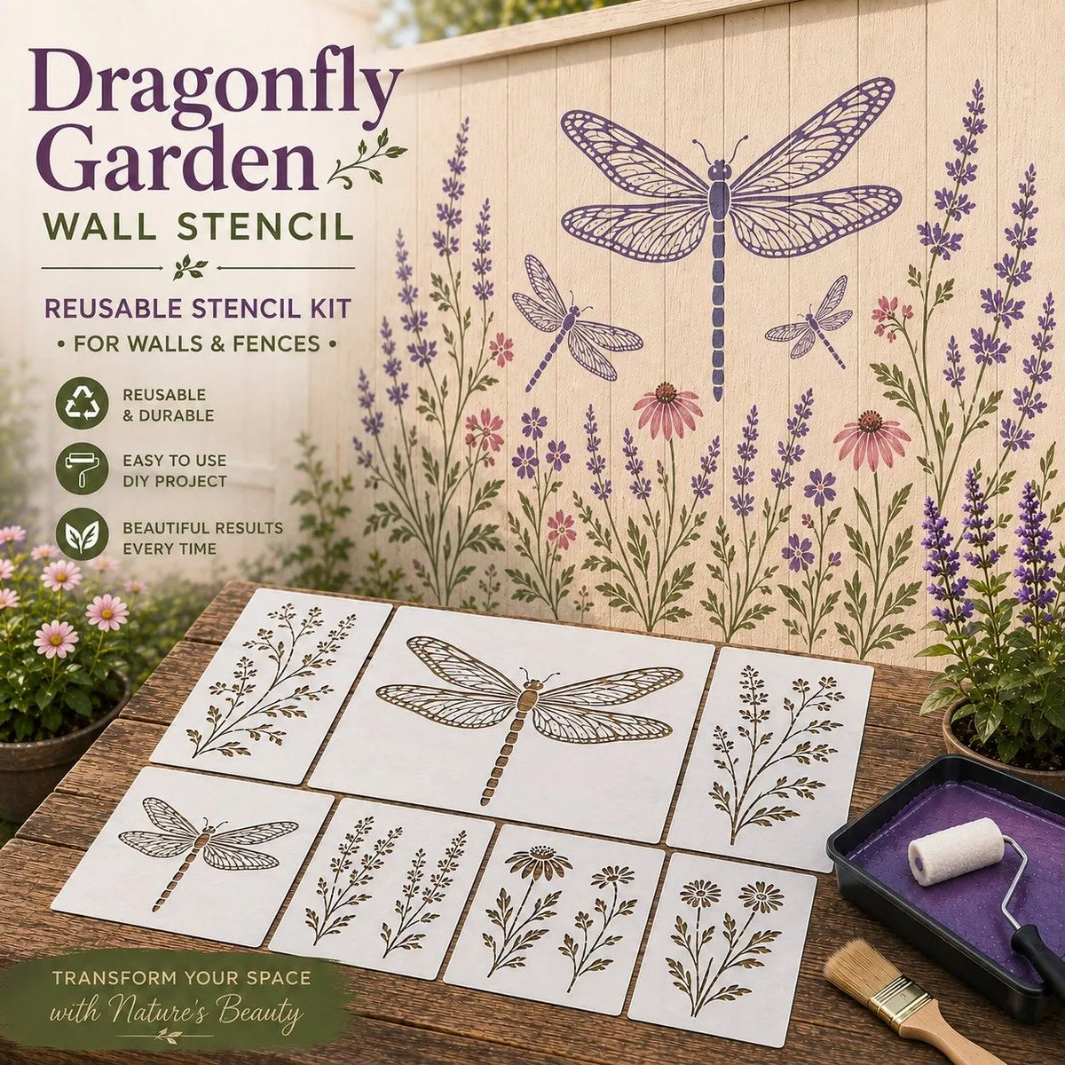 🔥HOT SALE🔥Last Day 50% OFF - 🌿Garden Bloom Wall Stencil Kit | DIY Garden Painting Templates for Every Space