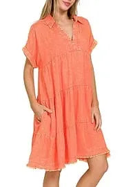 Washed Linen Raw Edge Dress