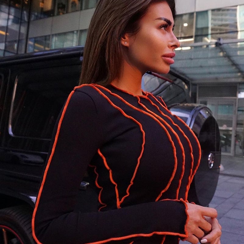 Autumn and Winter Sunken Stripe round Edge Dress Women's Clothing