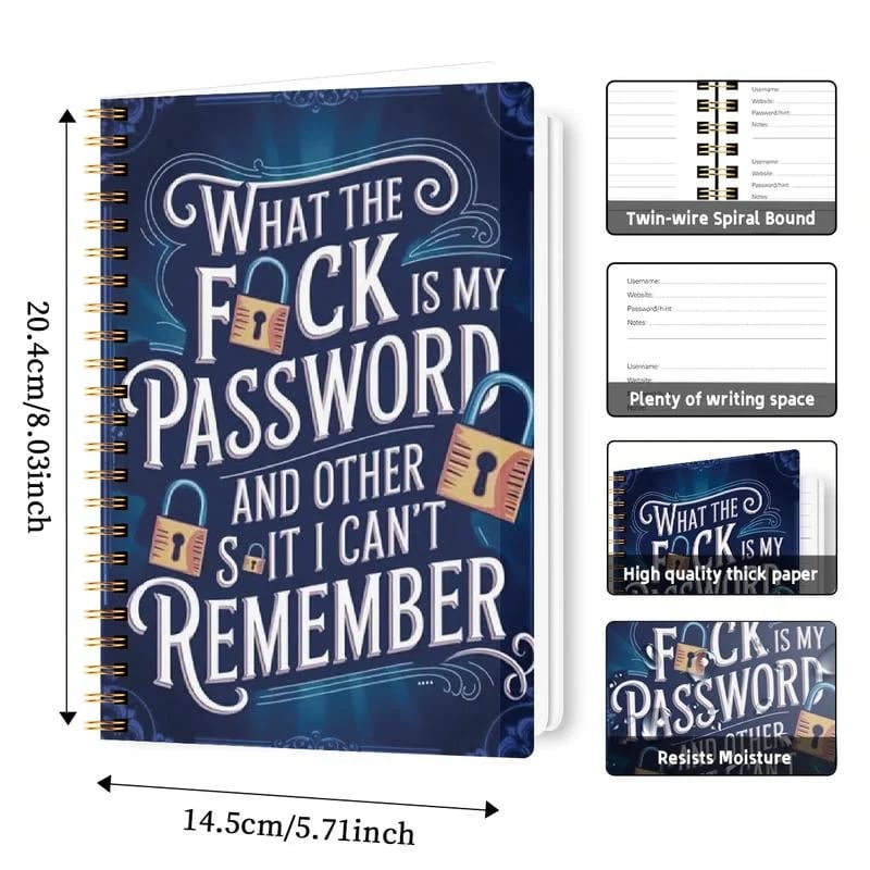 🎉📅Funny Password Notebook - Spiral Bound with Lock Icons & Funny Security Phrases✍️