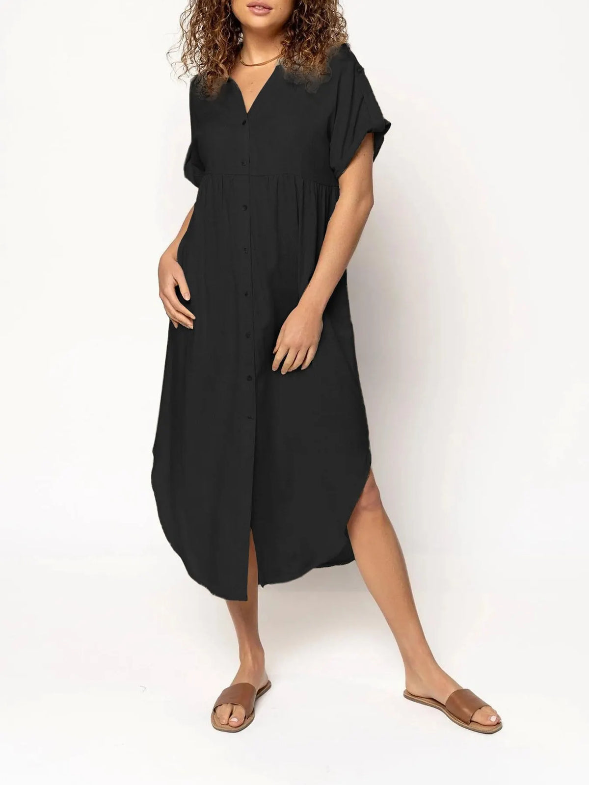 Long Button-down Dress Slit Hem (Buy 2 Free Shipping)