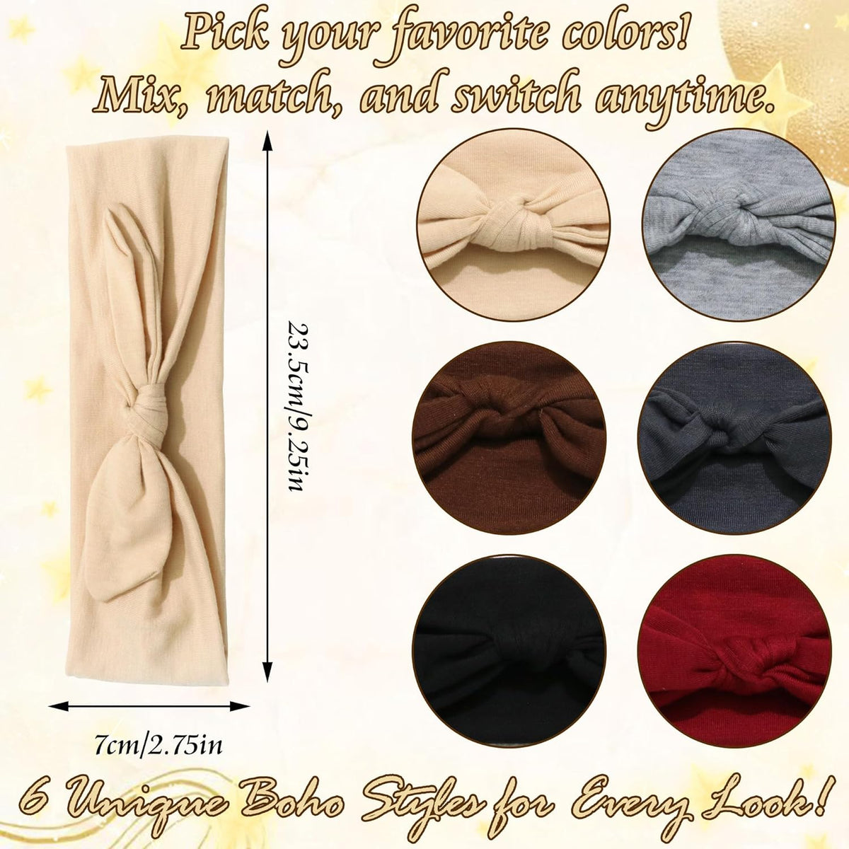 🎀6 Pcs Short Bow Headbands for Women🌸