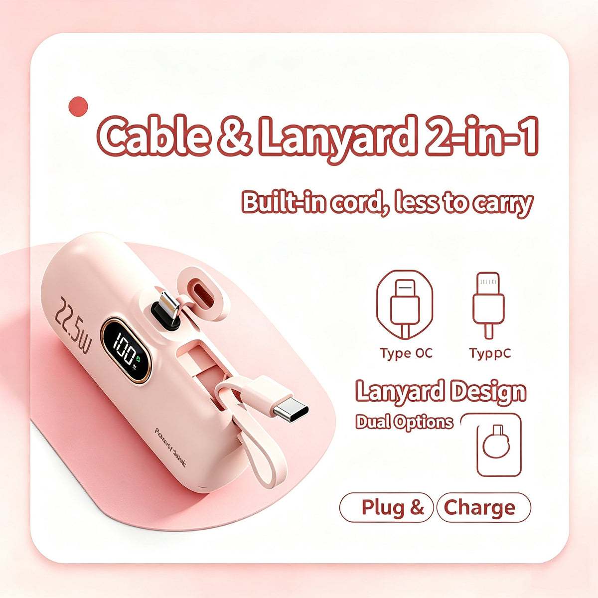 🎉Mini Portable Power Bank External Battery Plug Play Power Bank Type C Fast Charger For iPhone Samsung