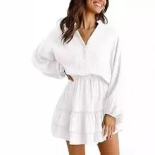 Chic Tiered Ruffle Mini Dress with V-Neck & Balloon Sleeves  🍂👗