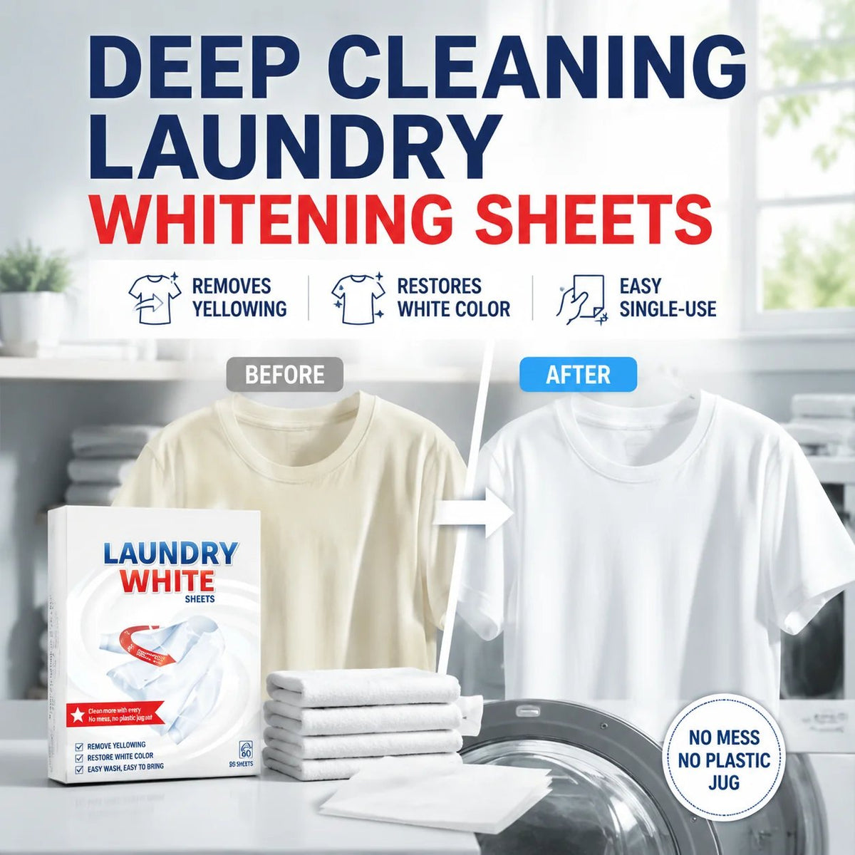 🎉🔥💥 Deep Cleaning Laundry Whitening Sheets ✨🧺 Powerful Stain Remover Brightening Fabric Laundry Cleaning Sheets