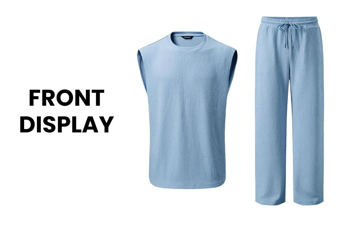 🔥 49% OFF Father’s Day Special ⏰🎁 Men’s Rib Knit 2-Piece Set – Sleeveless Tank & Baggy Wide-Leg Pants
