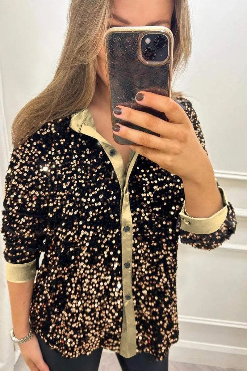 Women's Lapel Single Row Sparkly Party Shirt (Buy 2 Free Shipping)