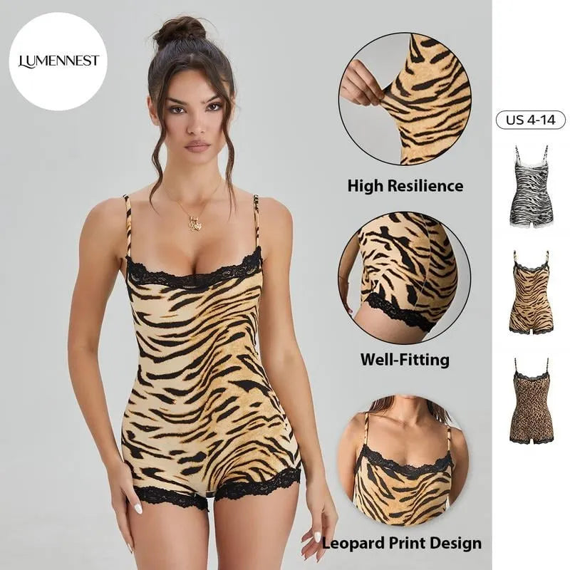 💖Hot 49% OFF🌹Women’s Abstract Tiger Print Lace-Trim Playsuit🐅✨