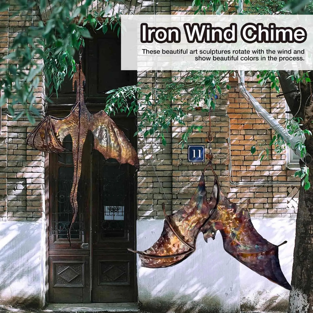 Metal Wind Spinner Hanging Ornament – Dragon & Bat Garden Wind Catcher 🦇🐉