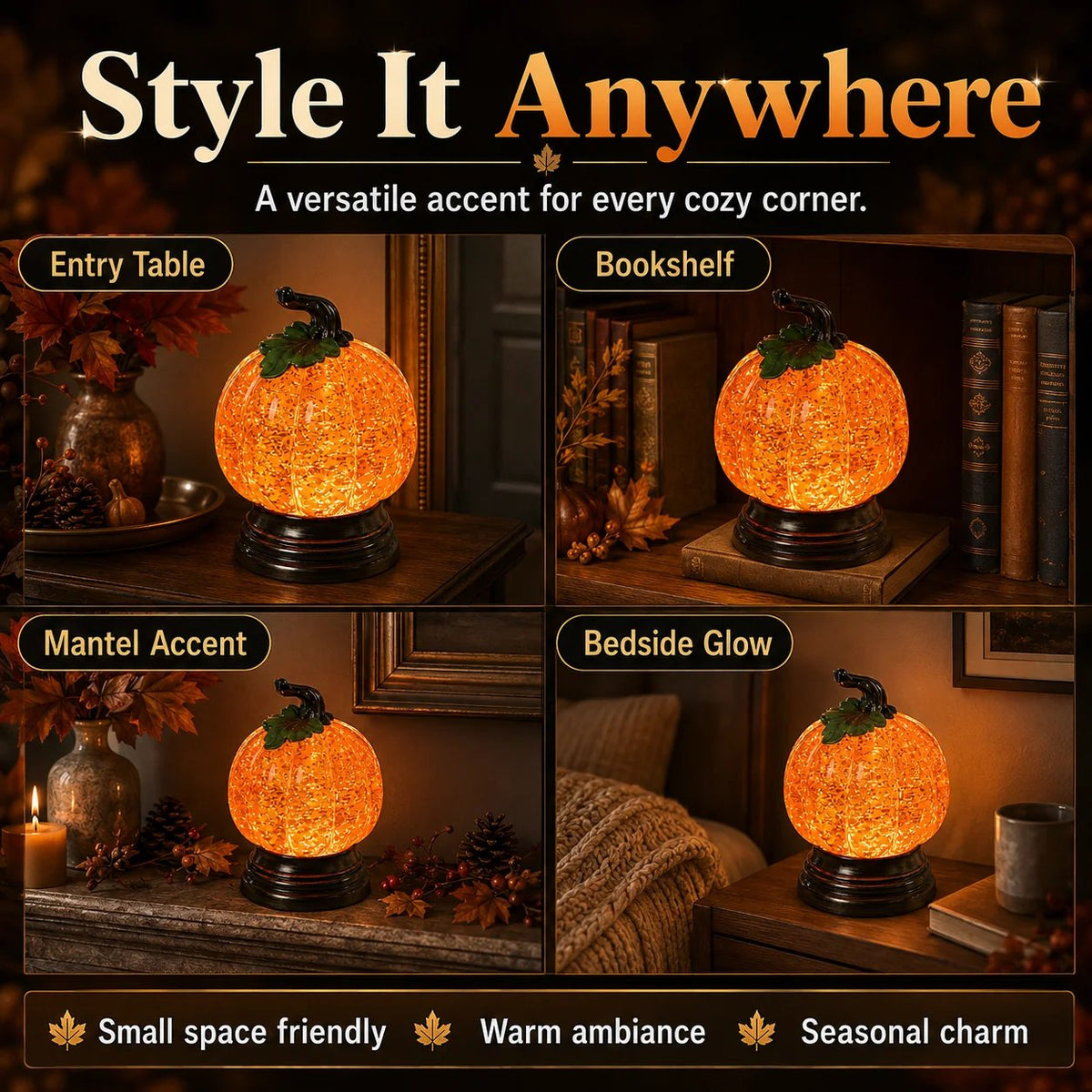 🎉 🎃Glitter Lighted Pumpkin Snow Globe