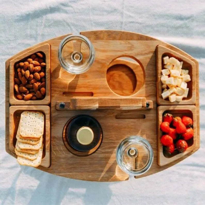 🍷PORTABLE WOODEN OUTDOOR PICNIC WINE TABLE🍷