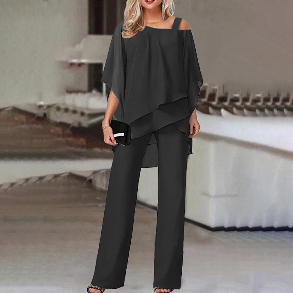 🎉Elegant Layered Chiffon Top & Wide-Leg Pants Set