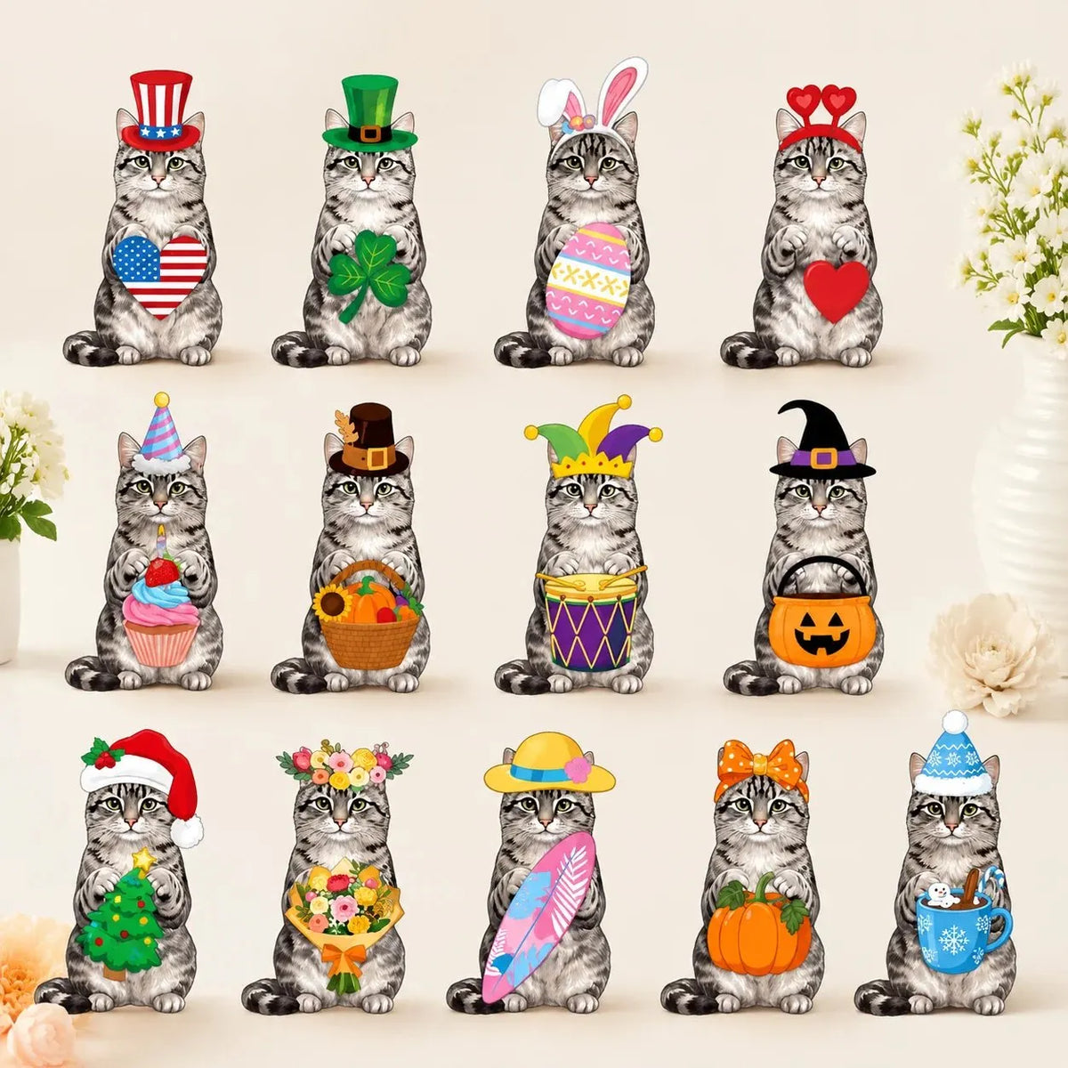 🔥HOT SALE🔥🐾 Interchangeable Seasonal Animal Wooden Decor Set