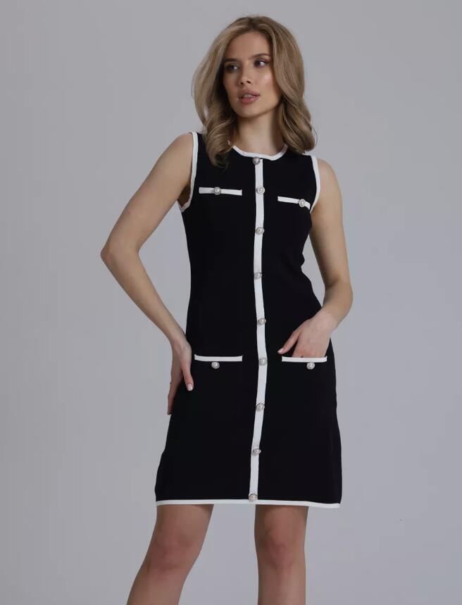 Pearl Button Sleeveless Knit Mini Dress