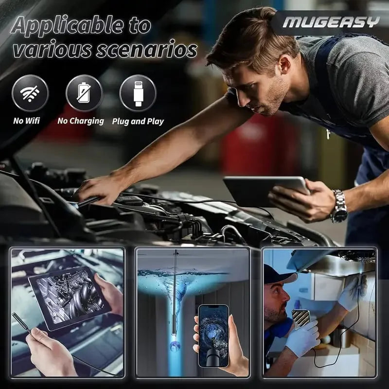 Multifunctional 1920P HD Borescope Endoscope Camera, IP67 Waterproof Inspection Tool with 8 Adjustable LED Lights