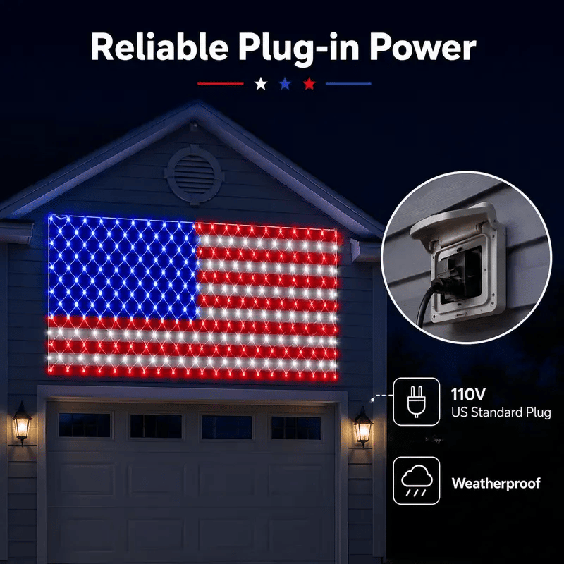 🦅🎉 Waterproof Solar American Flag Net Lights 6.5ft x 3.28ft 🇺🇸 Super Bright 420 LEDs 🔥Buy 2 Sets Free Shipping