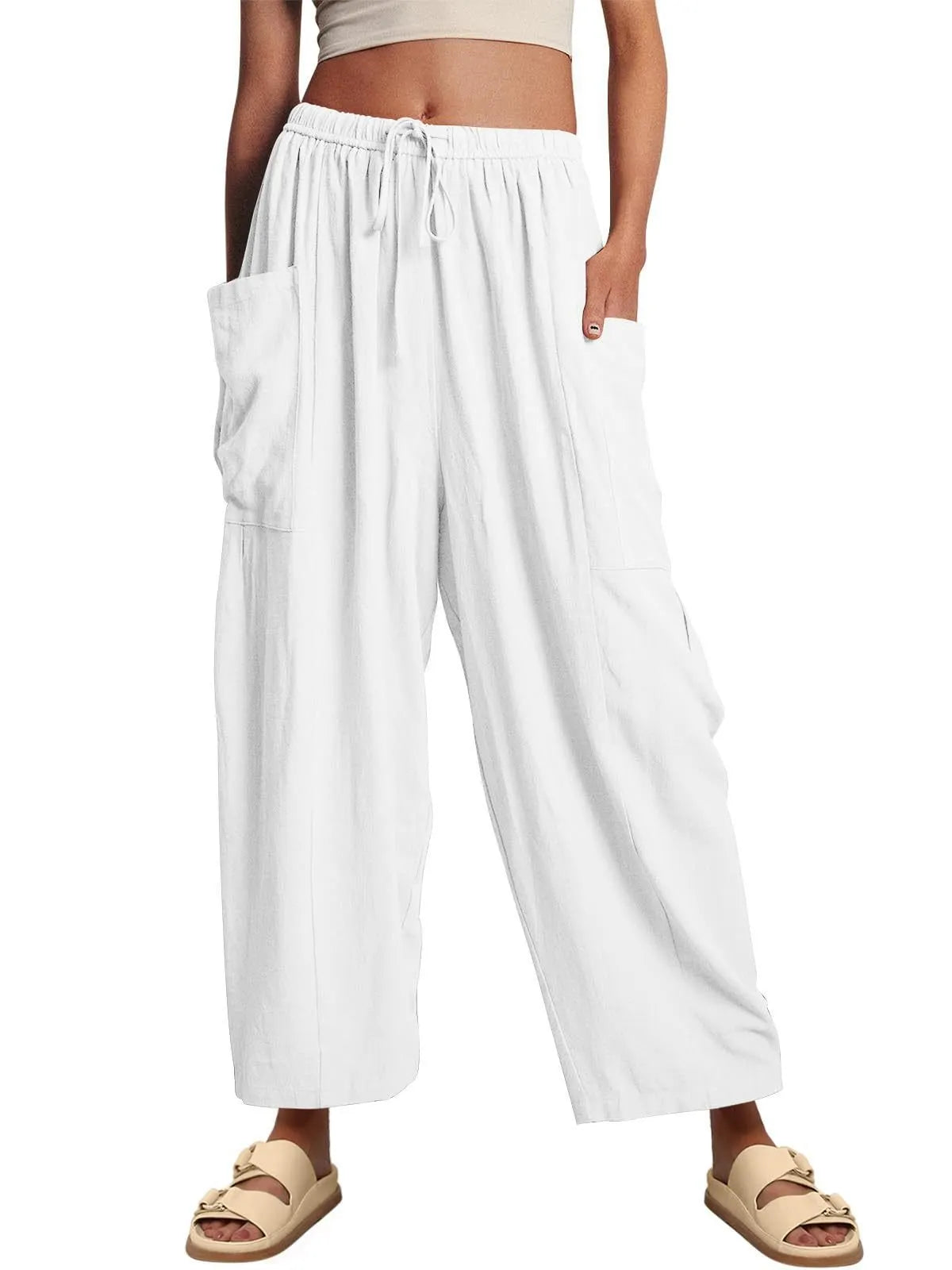 Casual Loose Drawstring Harem Pants with Pockets