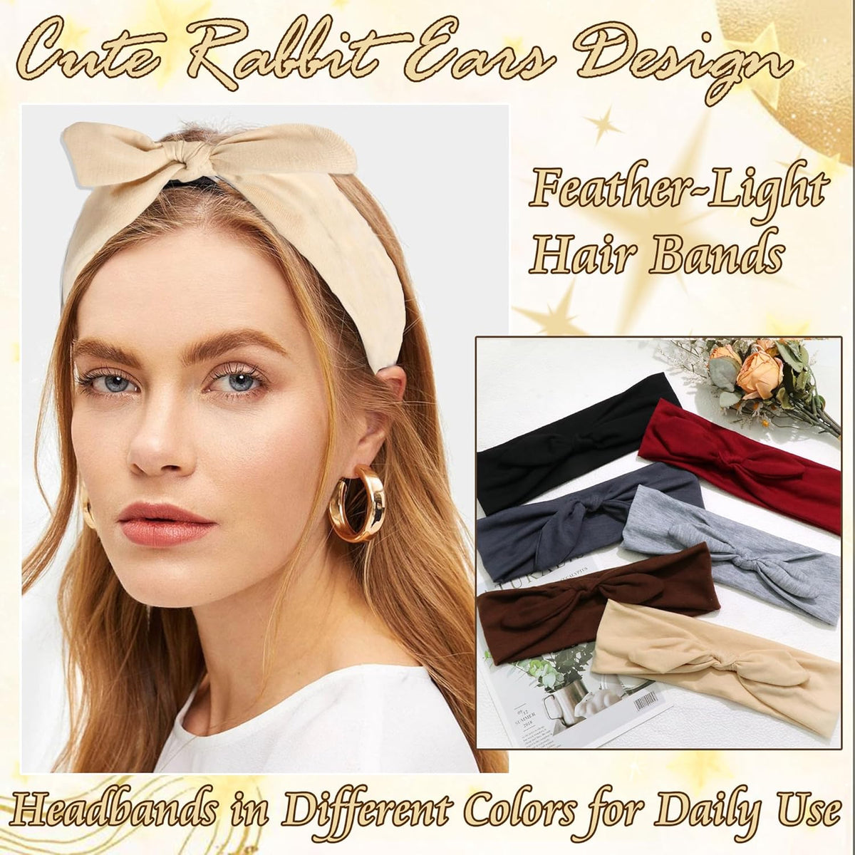 🎀6 Pcs Short Bow Headbands for Women🌸