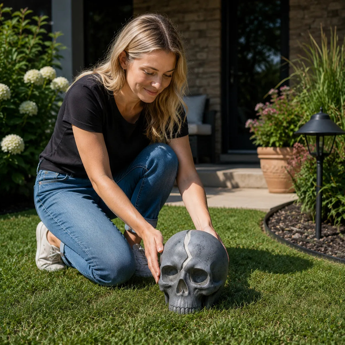 Solar Cracked Skull Garden Light for Halloween Yard, Porch & Garden Decor